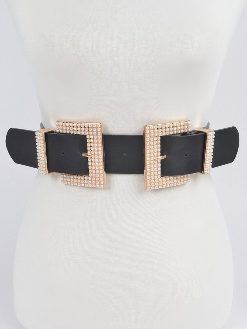 Two Faux Pearl Buckle Waist Belt